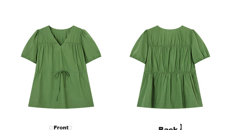 Demana Pure Cotton Light Life Summer Minimalist V-Neck Drawstring Shirt Loose Comfortable Short Sleeve Blouse Women's Top 23