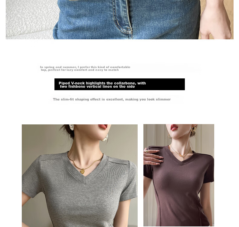 Langsha Women's Summer Short Sleeve V-Neck Slim Fit Modal Basic Top 4