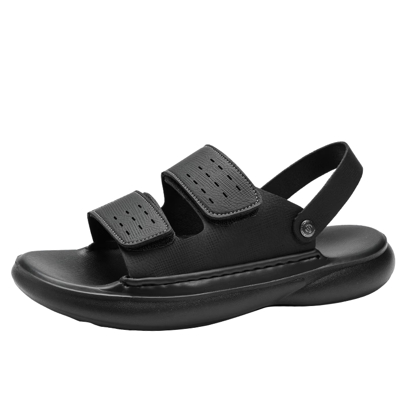 CARTELO Summer 2026 New Men's Leather Breathable Sandals Outdoor Slippers Odor-Free Beach Shoes K902 Black Size 40