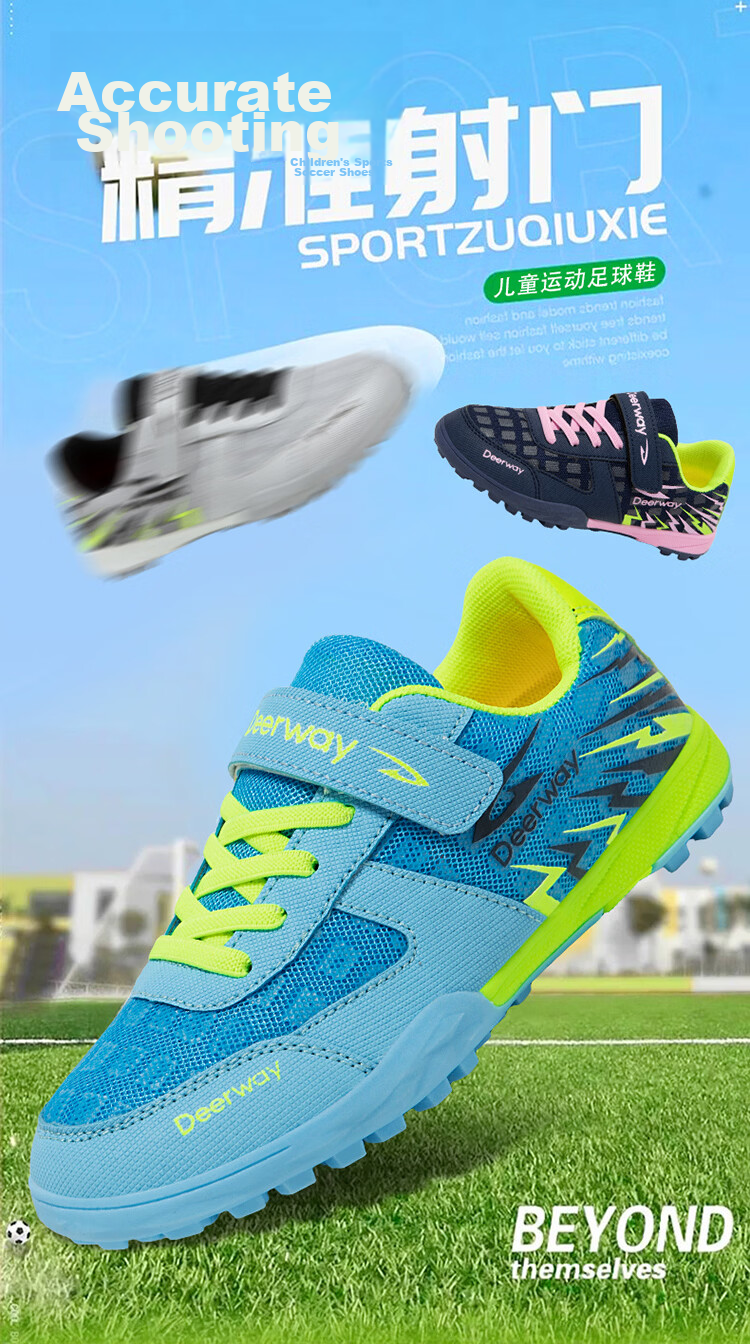 DEERWAY Kids Soccer Shoes Summer Mesh Breathable 6-12 Years TF Turf Cleats Boys Training Shoes Black Blue Purple Size 36 1