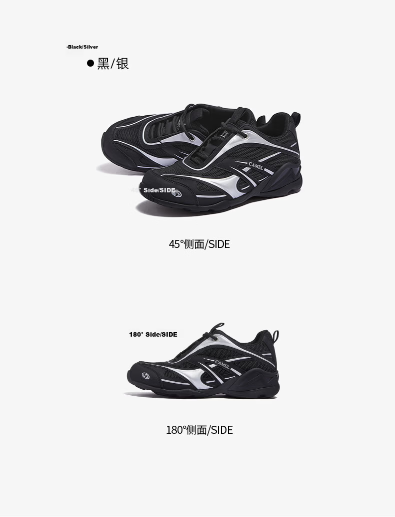 CAMEL Women's Racing Training Shoes Colorblock Sports Casual Sneakers L26A255037 Black/Silver (Regular) Size 39 54