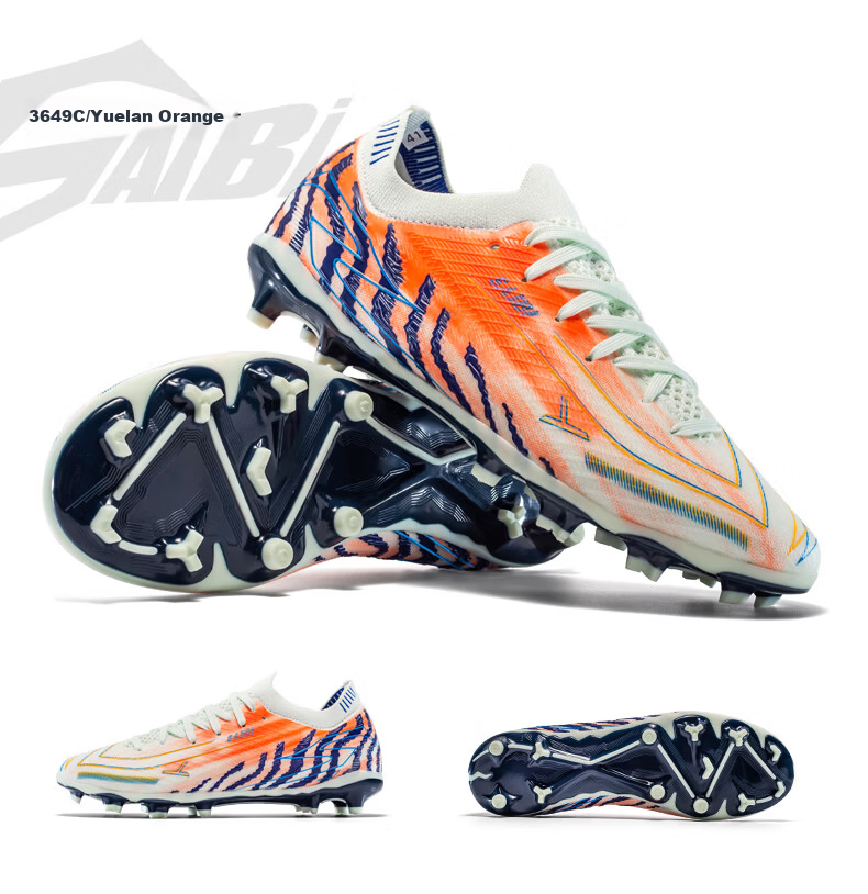 SAIBI Men's Soccer Shoes AG Long Studs Adult Youth Student Professional Training Competition Shoes 3649C Moon Blue Orange Size 35 42