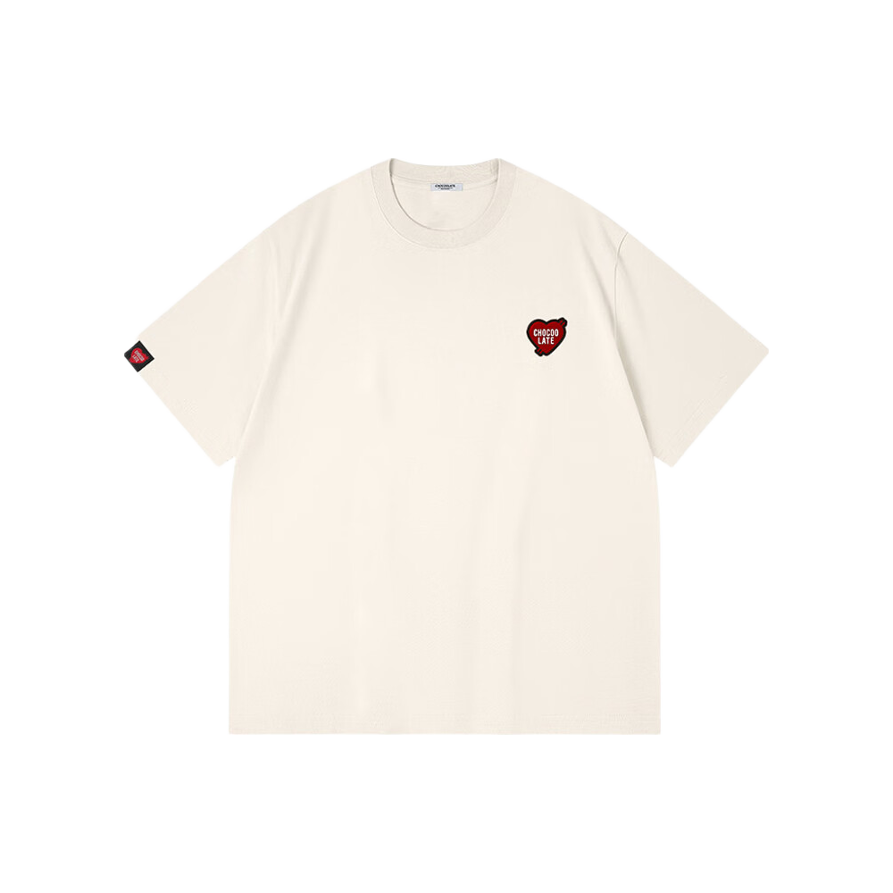 :CHOCOOLATE IT American Casual Cotton Short Sleeve T-Shirt Unisex Couple Summer New Pearl White L