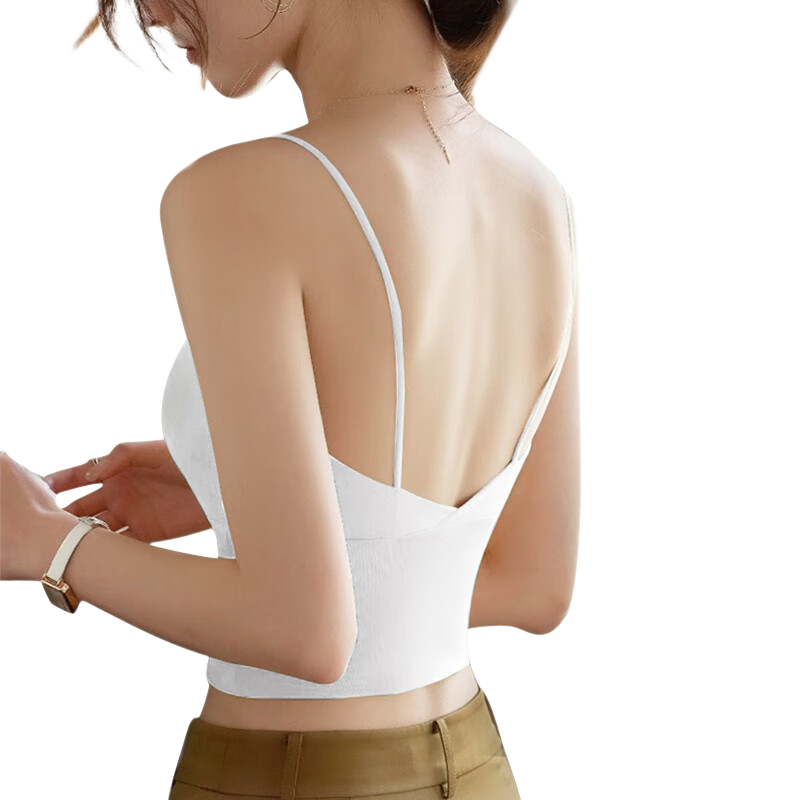 FitonTon Women's Camisole Bra, Beautiful Back Design, Sports Yoga Bra with Built-In Pads, Sexy Undershirt, White, Size L