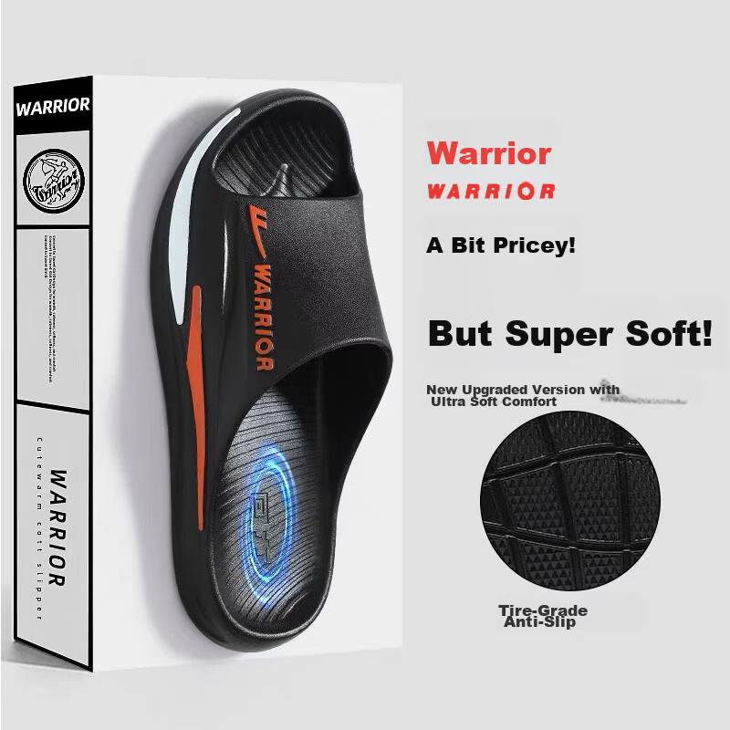 Warrior Men's Indoor Outdoor Slippers Shower Non-Slip Odorless Quiet Quick-Dry Sandals HL3C22 Black Size 42-43