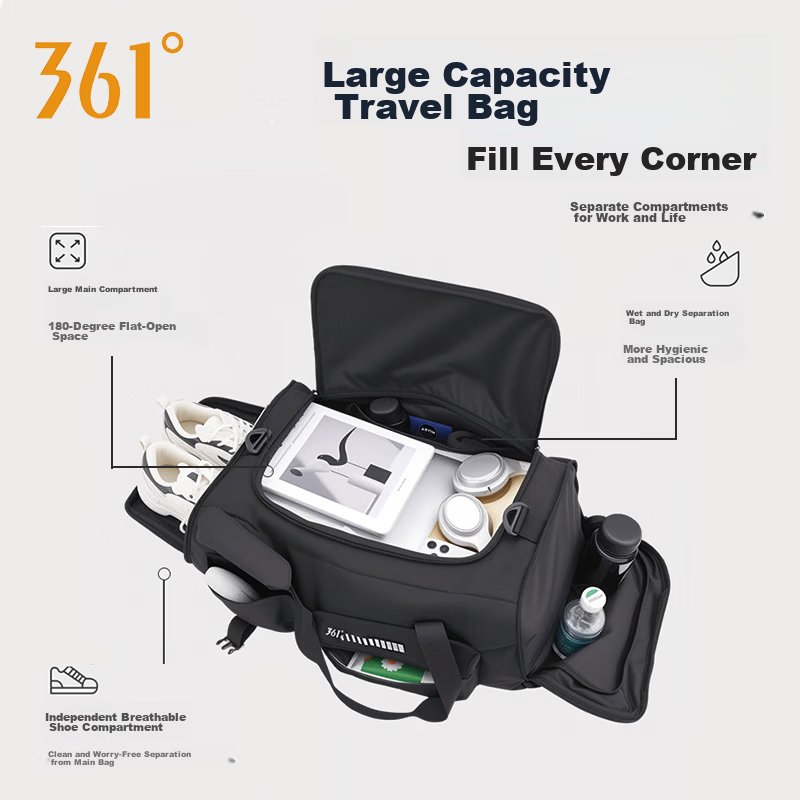 361° Men's Travel Bag Large Capacity Backpack Handheld Crossbody Bag Wet and Dry Separation Gym Bag Multifunctional Luggage Bag