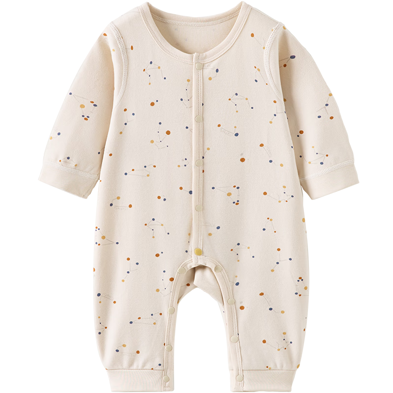 TONGTAI Baby Romper Spring and Autumn Pure Cotton Infant One-piece Pajamas Beige 59cm