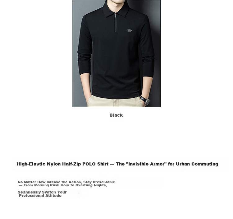 Edenbo Long Sleeve Half-Zip Polo Shirt Men Autumn Winter Four-Way Stretch Top Black 180/96A (2XL) 4