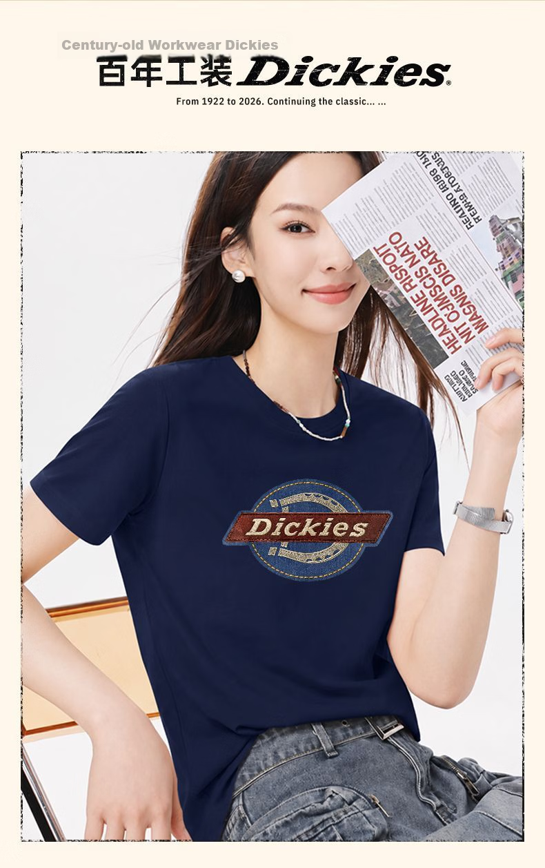 Dickies Dikus Antibacterial Short Sleeve T-Shirt Women 2026 New Summer American Classic Shoulder Top C Navy Blue L 2