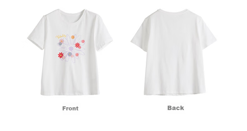 Sllsky Korean Style Floral Print Shoulder T-Shirt Women 2026 Summer New White Round Neck Short Sleeve Top 24