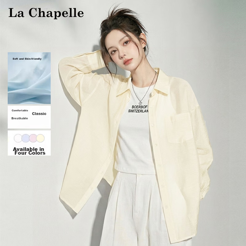 La Chapelle Fashion Trendy Sheer Long Sleeve Shirt Women 2026 Summer New Loose Comfortable Lightweight Breathable Versatile Blouse