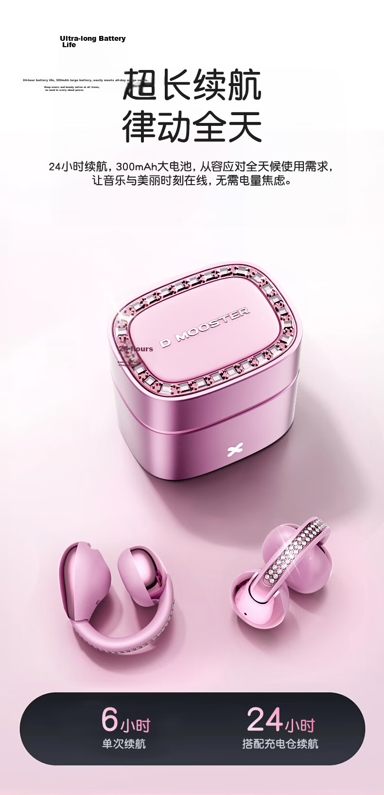 Elephant Trunk [High-Value Flowing Crystal Diamond] 2026 Latest Dual-Mode AI Translation Monster Wireless Bluetooth Earphones Ear-Hook Clip-On Call Noise Cancelling Ultra-Long Battery D101 Blue 14
