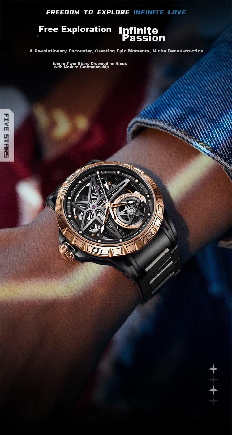 GELATU Men's Automatic Skeleton Mechanical Watch Waterproof Luminous Luxury Fashion Trendy Wristwatch 7