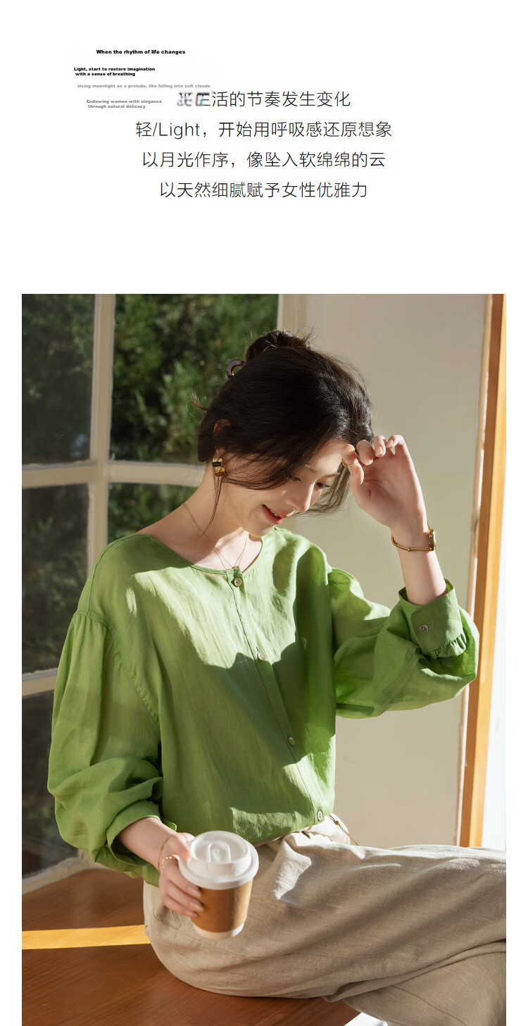 Demana [Ramie Lyocell Blend] Spring Breathable Crew Neck Drop Shoulder Loose Fit Petite Women's Shirt 5