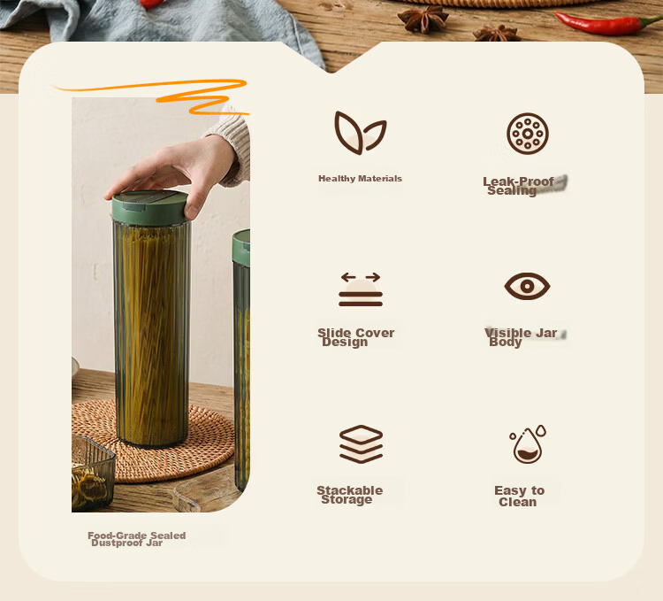 MAXCOOK Sealed Container Pasta Jar Grain Storage Box Moisture-Proof Storage Canister Green 1.3L MCX2676 2