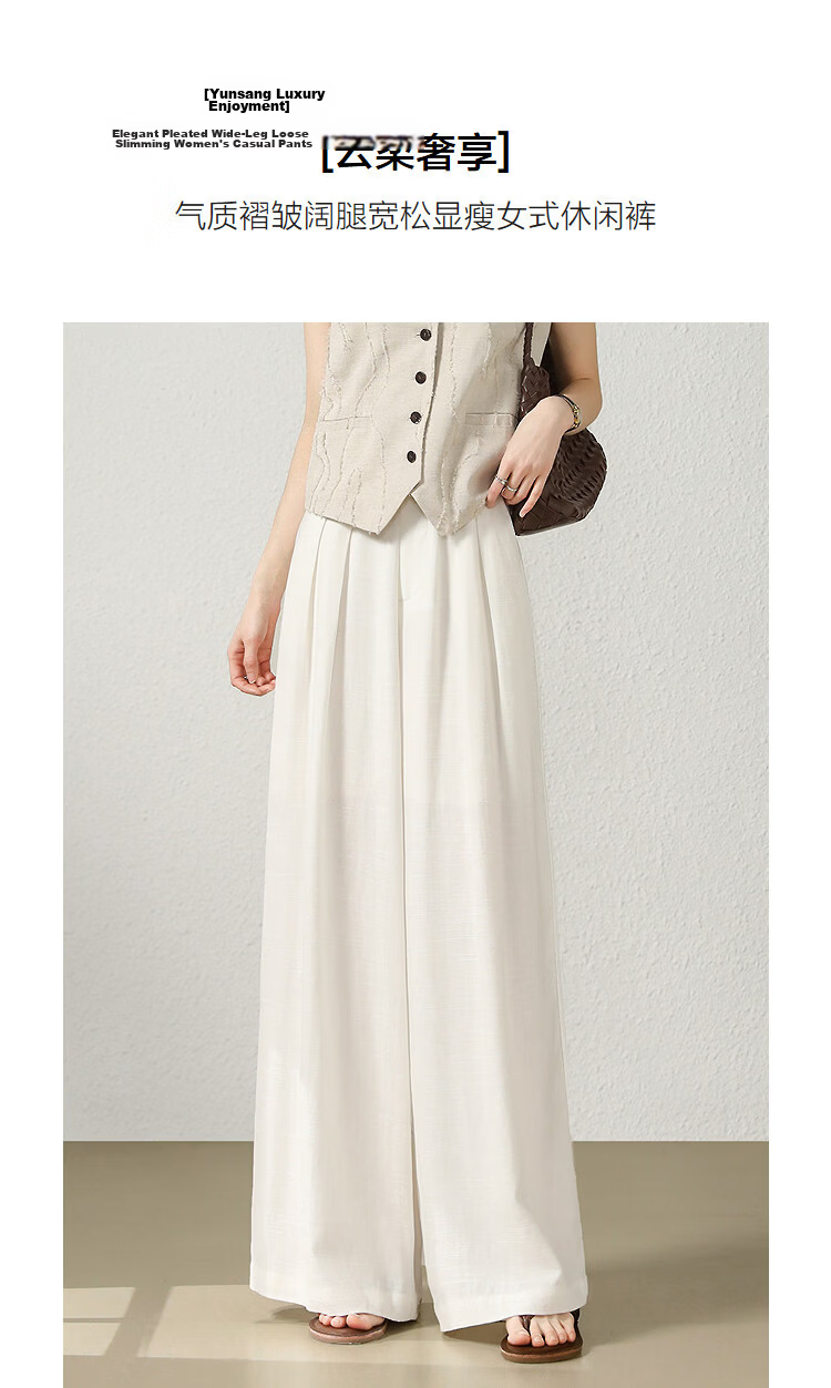 Demana Linen Lyocell Blend Spring Pleated Double-Breasted Wide-Leg Loose Slimming Women's Casual Pants Premium Feel 5