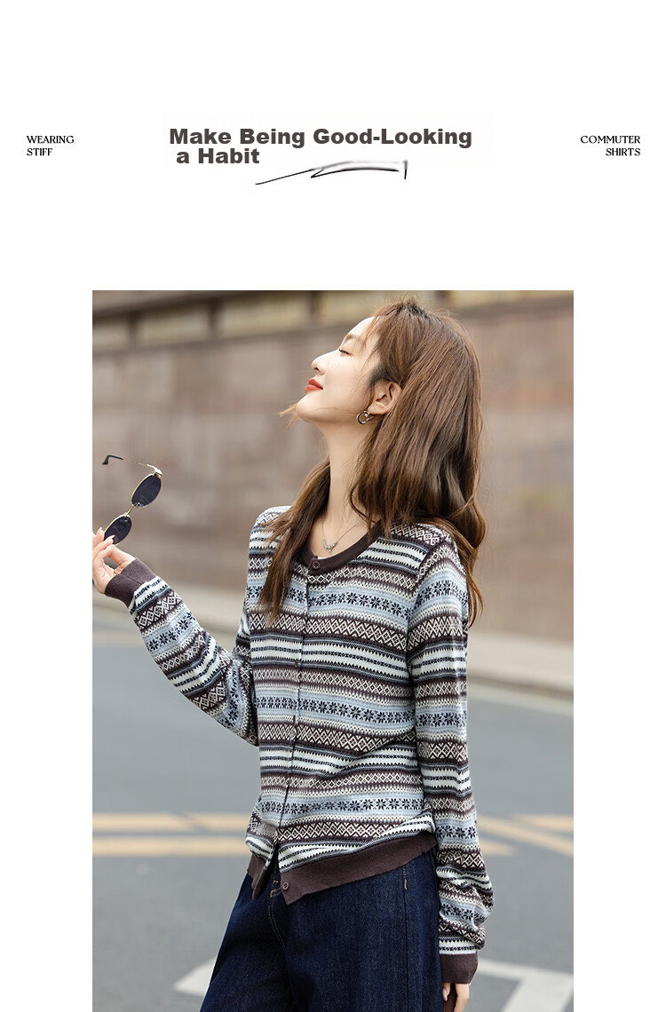 Demana【With Mulberry Silk/Wool】Autumn Vintage Colorblock Jacquard Slim Fit Knit Cardigan for Women Premium 13