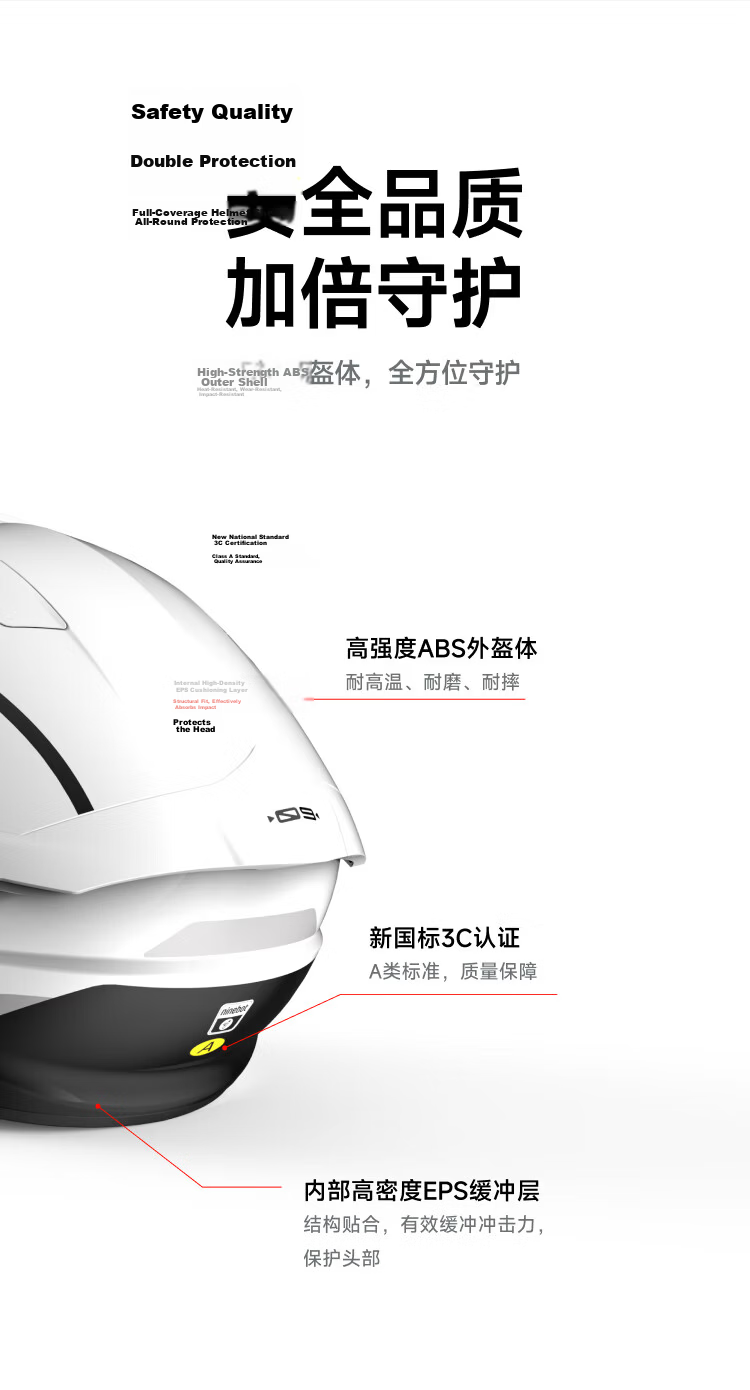Ninebot New National Standard 3C Certified Electric Bicycle Motorcycle Helmet Unisex Electric Scooter Safety Helmet Lightweight Comfortable Full Face Snow White XL 3