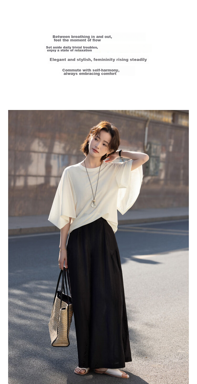 Demana [Lyocell] Summer Elegant Round Neck Three-Quarter Bell Sleeve Loose Slim Fit Petite T-Shirt for Women Premium Quality 6