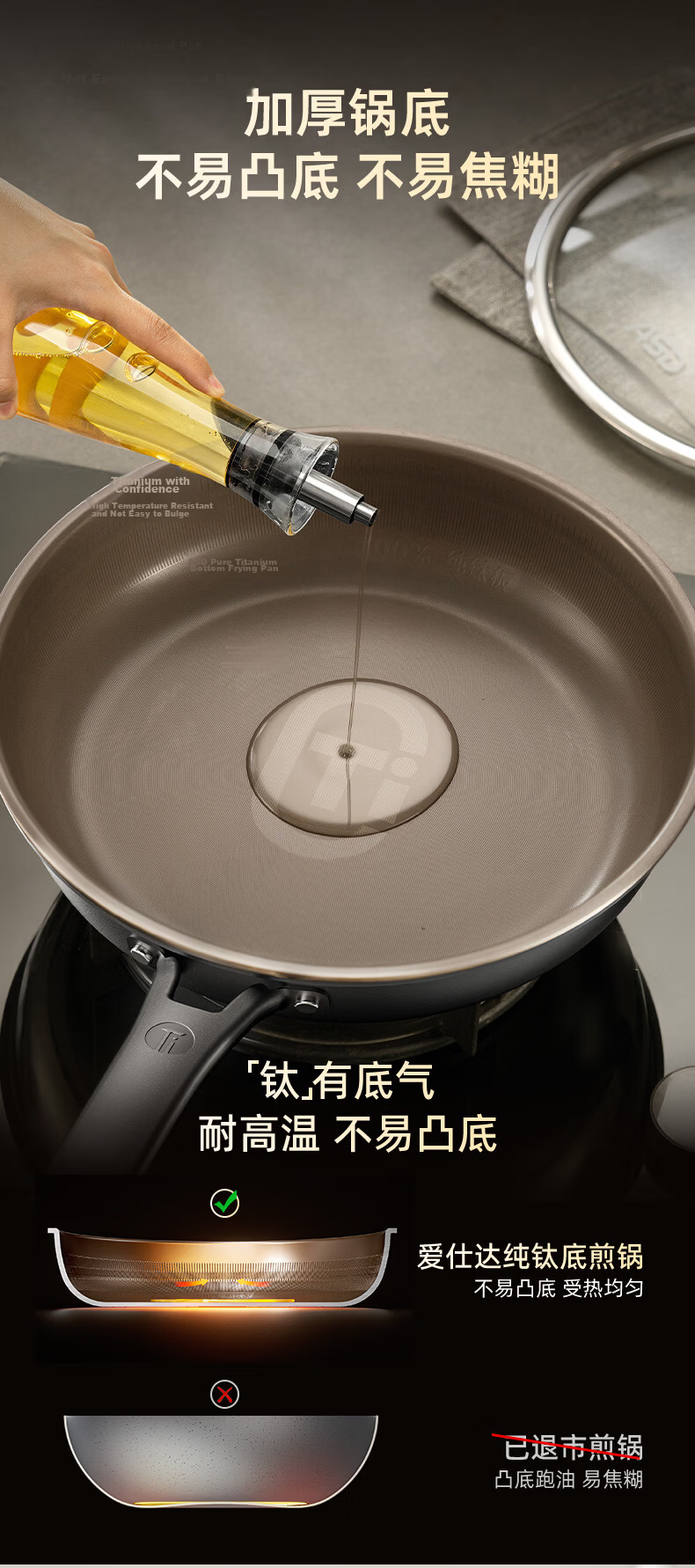 ASD Titanium Non-Stick Frying Pan Flat Bottom Egg Steak Cooking Pan Induction Gas Stove Compatible Z3 17