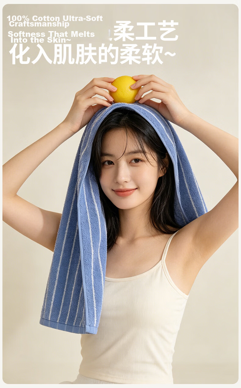 MINISO Cotton Face Towel Soft Absorbent Antibacterial Home Use Adult Blue+White Blue 9