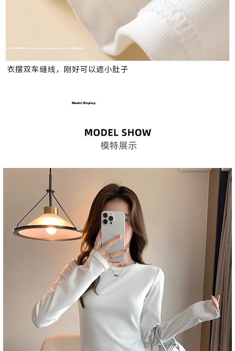 YUZHAOLIN Women's Spring Autumn Mid-Length Long Sleeve T-Shirt Top, Hip-Covering Base Layer 7
