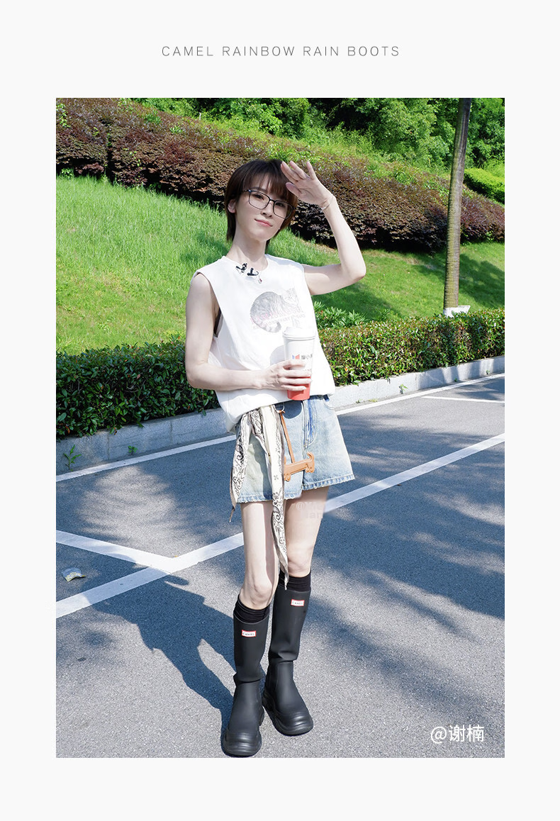 CAMEL Rainbow Rain Boots Women Lightweight Outdoor Casual Long Boots L25W577028 Black Size 38 3