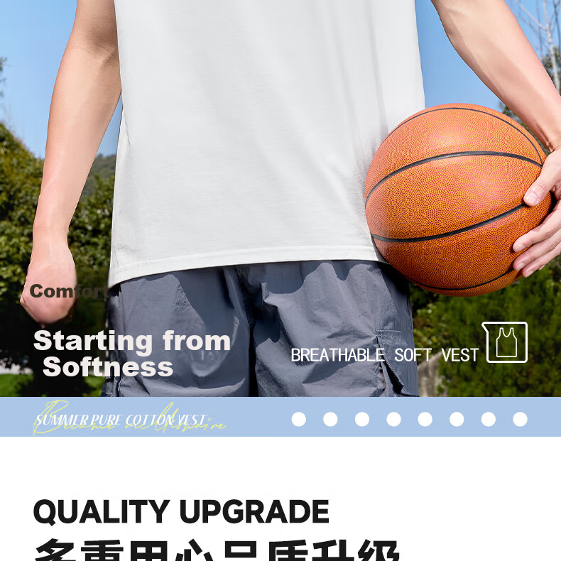 MINISO Men's Summer New Youth American Casual Vest Sports Pure Cotton Sleeveless T-Shirt Light Gray L 4