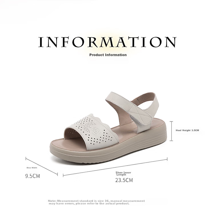 Red Dragonfly Women's Leather Sandals with Velcro, Middle-aged and Elderly Commuter Soft Sole Mom Slippers WTK264971 Black Size 38 9