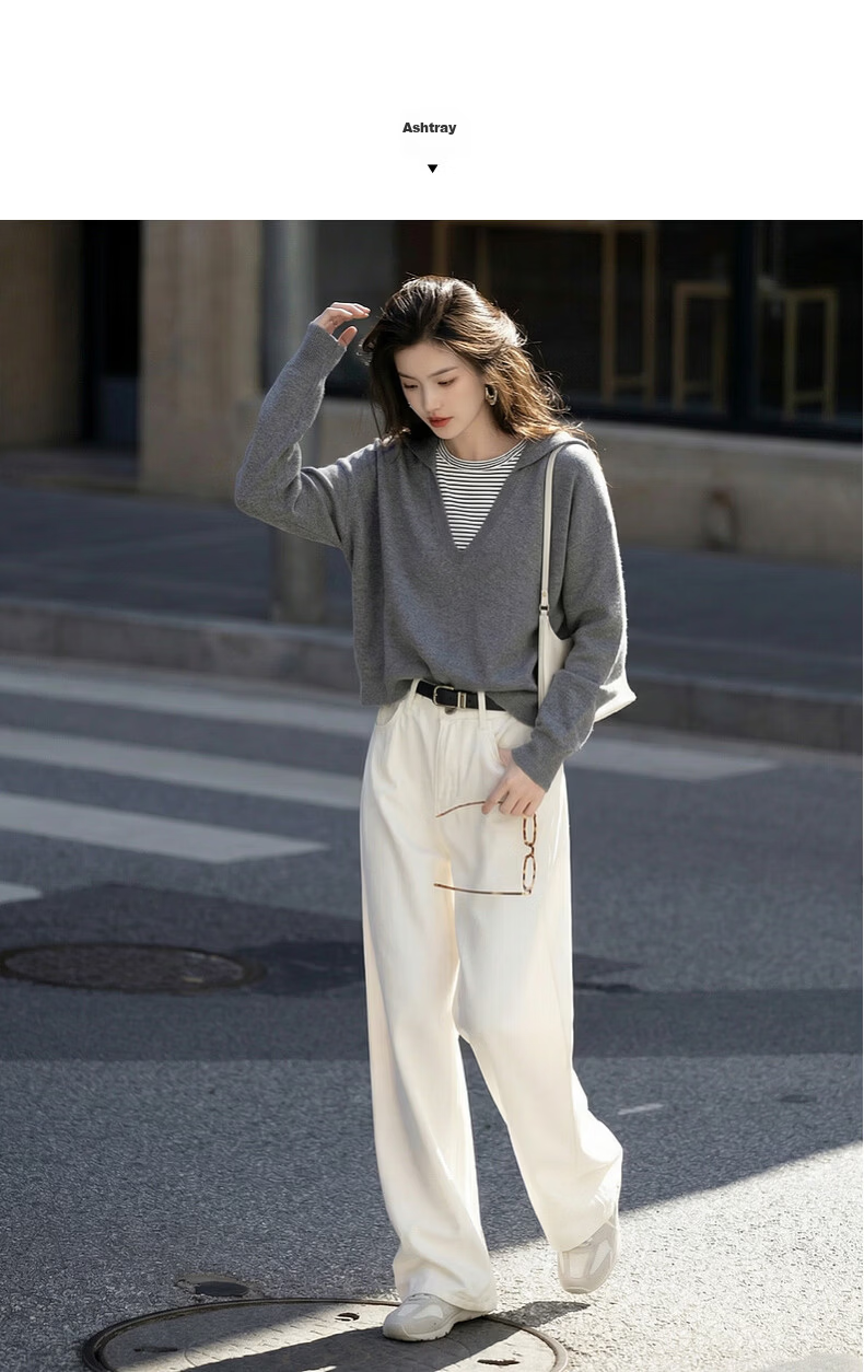Demana Spring Faux Two-Piece Colorblock Striped Hooded Knit Sweater with Fluffy Wool for Women 8