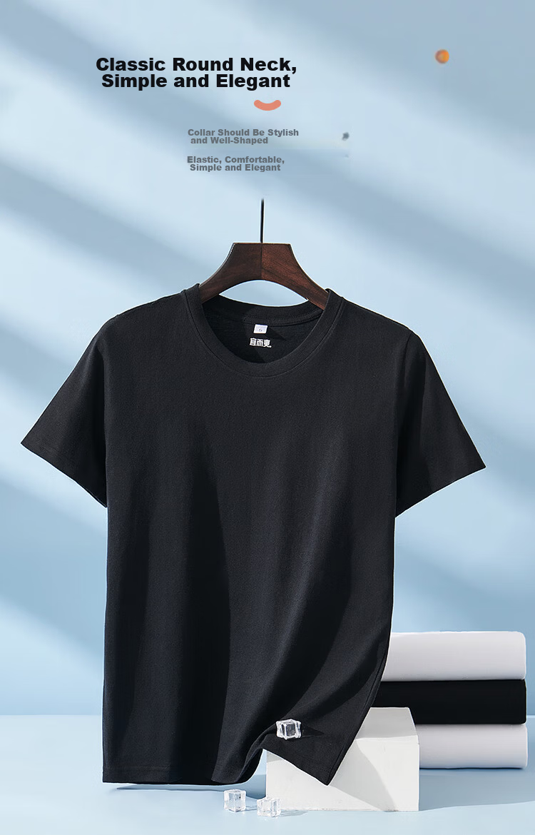 Yiershuang Men's T-Shirt Pure Cotton Crew Neck Short Sleeve Summer Basic Solid Color Undershirt Sweatshirt 6-Pack 5