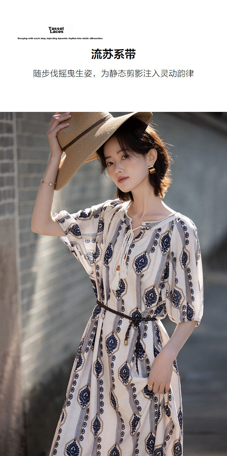 Demana [Vacation Choice] Summer Ethnic Style Printed V-Neck Tassel Tie Loose Slim Shirt for Women Premium Feel 7