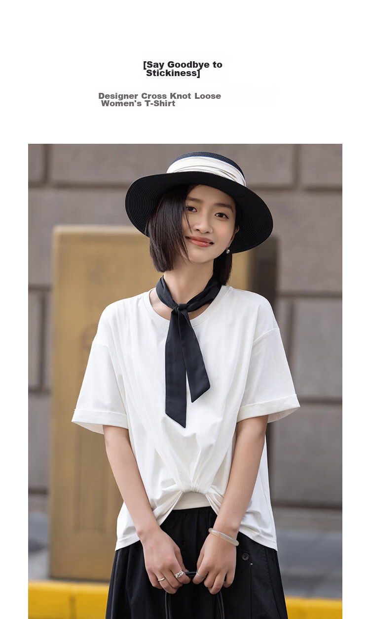 Demana [Cool Sorona] Summer Anti-Stick Cross Twist Loose Slim Fit Petite T-Shirt for Women Premium Feel 5