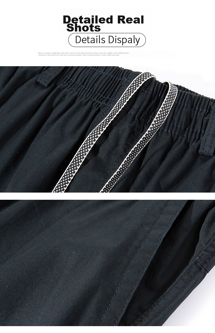 ROMON Summer Men's Pure Cotton Seven-Point Casual Breathable Drawstring Solid Color Simple Youth Workwear Beach Shorts 12