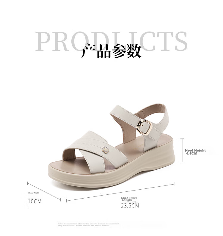 Red Dragonfly Women's Summer Sandals Thick Sole Cowhide Soft Sole Mom Shoes Middle-aged and Elderly Commuter Beach Shoes WTK265001 Black Size 37 8