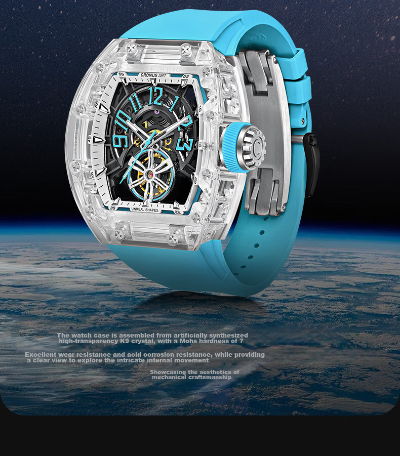CRONUSART Kluos Crystal Mechanical Men's Watch Skeleton Automatic Luminous Wristwatch Gift 9