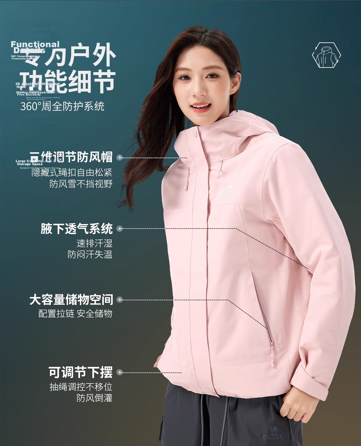 CAMEL Women's Outdoor Jacket Men's 3-in-1 Waterproof Breathable Down Liner Hiking Mountaineering Coat 10