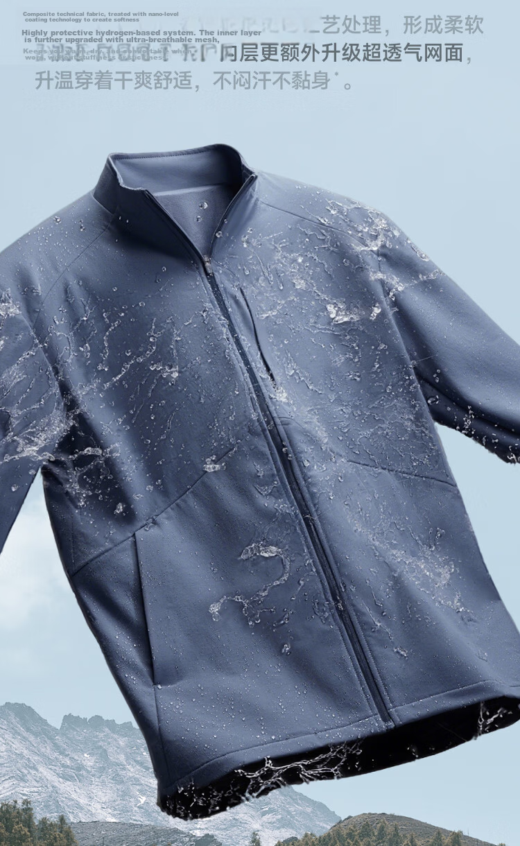 Beneunder Men's Softshell Jacket Windproof Water-Repellent Outdoor High Elastic Hydrogen Shell ST006 Ink Gray S 6
