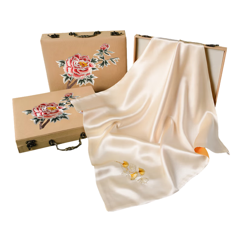 Hangsilu Handmade Suzhou Embroidery Silk Scarf, Pure Mulberry Silk Gift Box Set, Birthday And Holiday Present for Mom, Teacher, High-End Gift