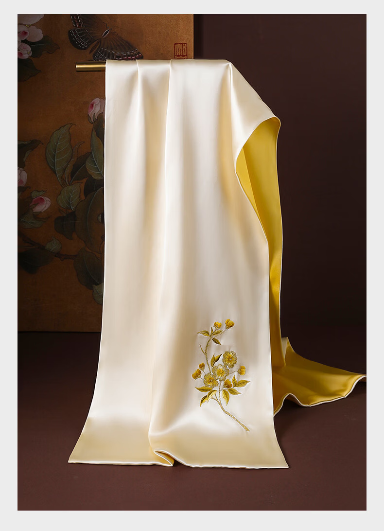 Hangsilu Silk Scarf for Women, Suzhou Embroidery Mulberry Silk Shawl, Birthday Gift, Holiday Present for Girlfriend, Mother, Elders, High-End 11