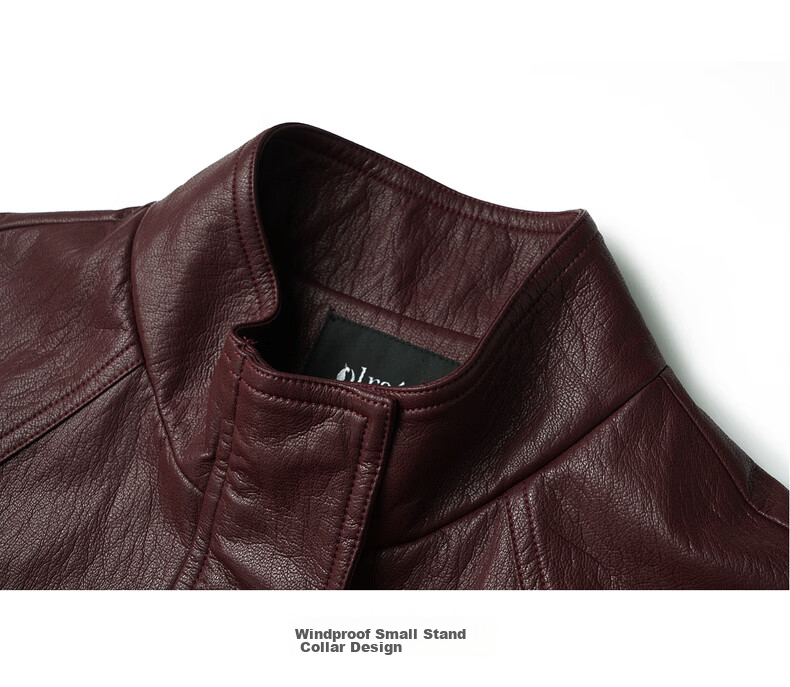 Olrain Eurier Vintage Stand Collar Leather Short Jacket Women's Spring New Loose Fit Burgundy S 13