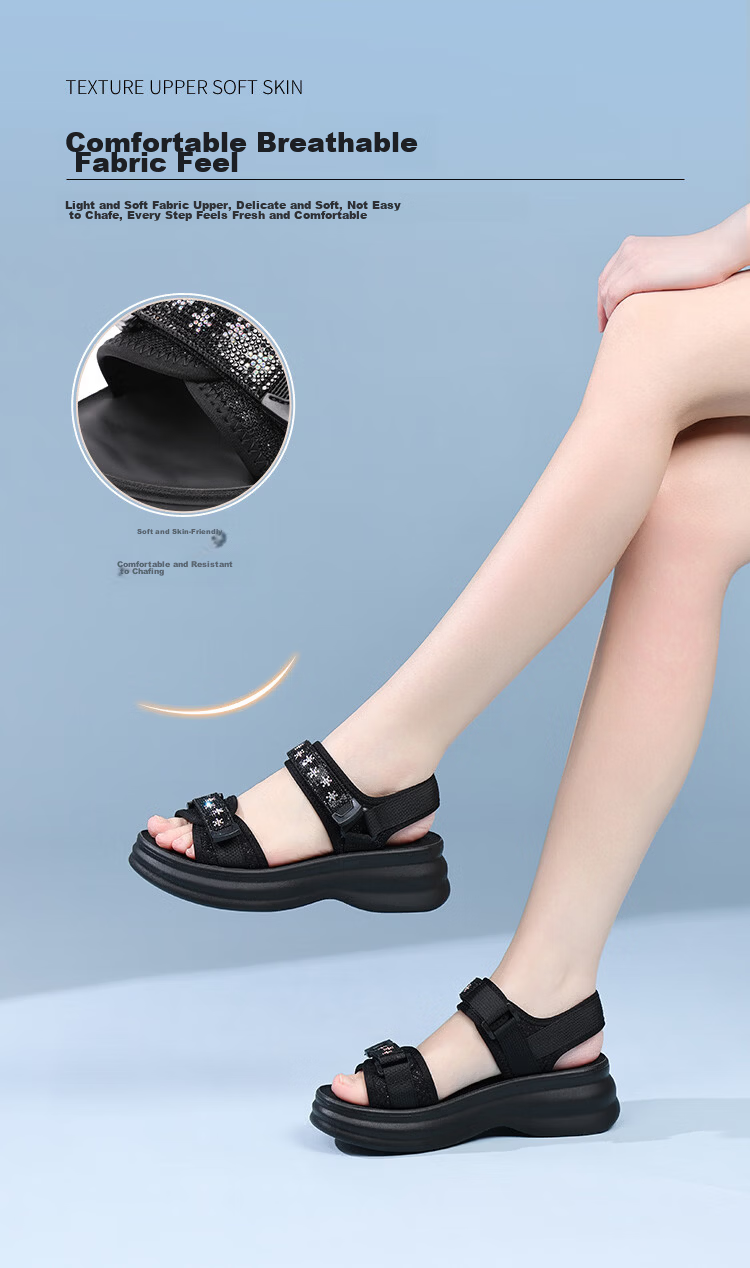Red Dragonfly Women's Thick Sole Height Increasing Velcro Beach Sandals Lightweight Soft Sole Outdoor Shoes WTK264771 Black Size 36 4