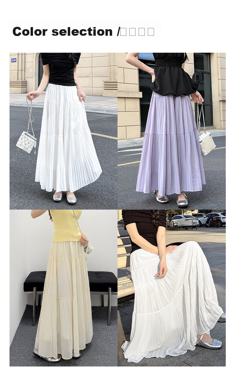 Langsha Pleated Mesh Midi Skirt for Women Spring Summer Draped Chiffon Cake Skirt High Waist Slim A-Line Flared Skirt 5