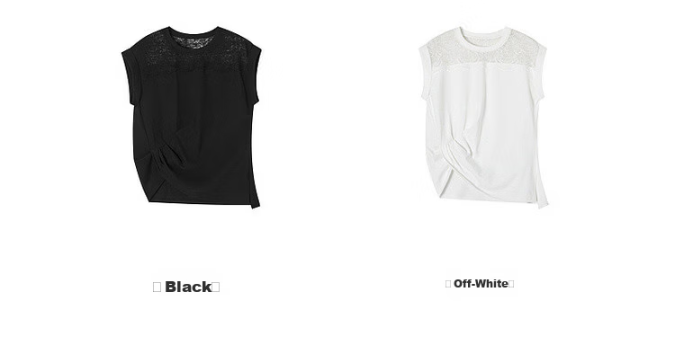 Demana [Cooling Black Technology Sorona] Summer Elegant Lace Splice Crew Neck Pleated Hem Short Sleeve Women's T-Shirt 16