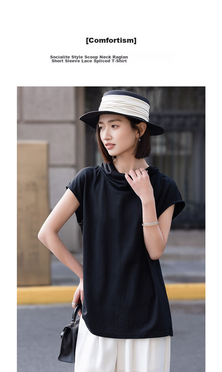 Demana [Comfortism] Summer Elegant Off-Shoulder Lace Splice Slim Fit Short Sleeve T-Shirt for Women Premium Quality 5
