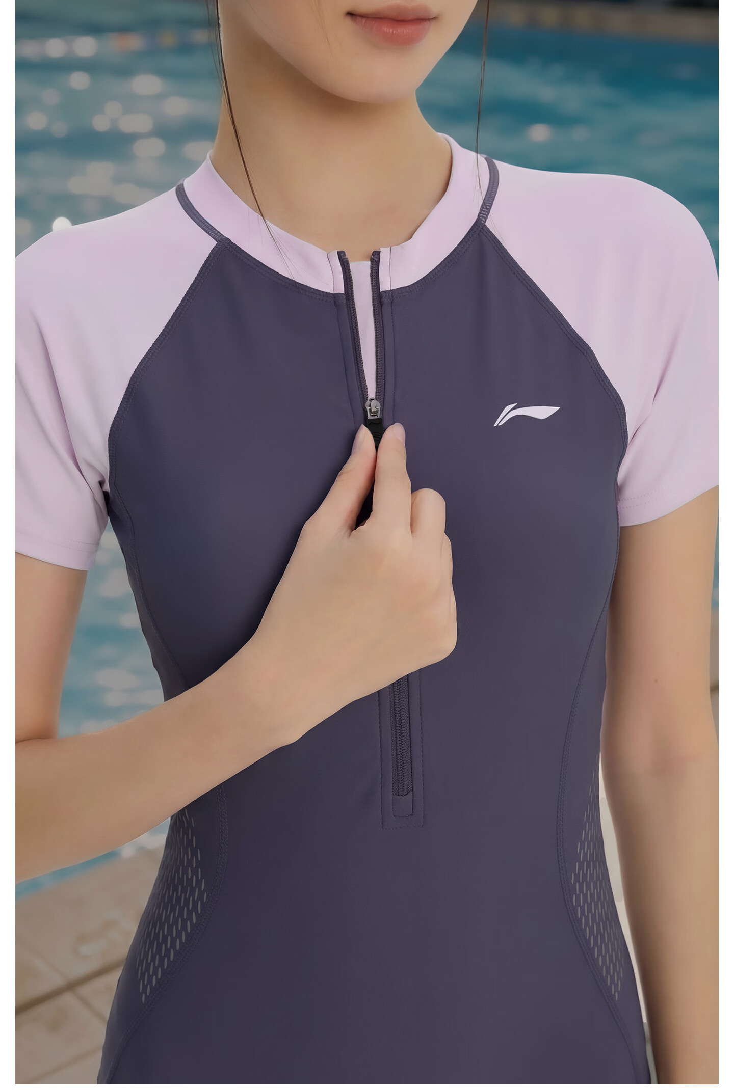 LI-NING Women's Professional One-Piece Square Leg Swimsuit for Middle School Exam Conservative Swimwear 1682 Graphite Gray L 12