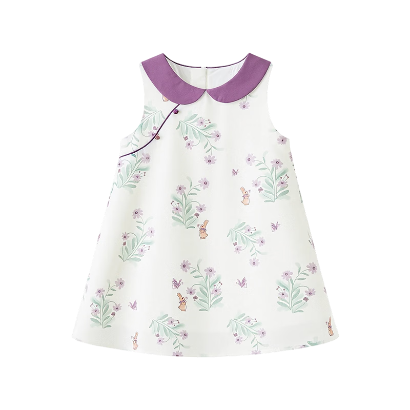 ASK JUNIOR Kids Summer Dress Toddler Colorblock Doll Collar New Chinese Style Dress
