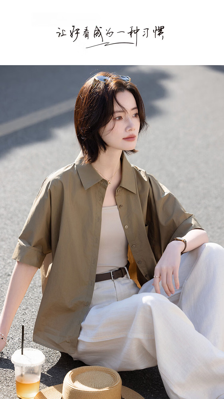 Demana [Cloud Share 100 Cotton] Summer Smart Commuter Polo Collar Raglan Short Sleeve Loose Slim Shirt for Women Premium Feel 1