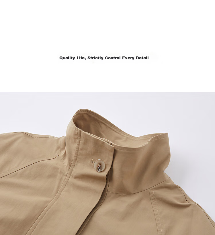 Dme [City Light Travel] Spring Healing Buff Stand Collar Cotton-Nylon Twill Long Loose Women's Trench Coat 14