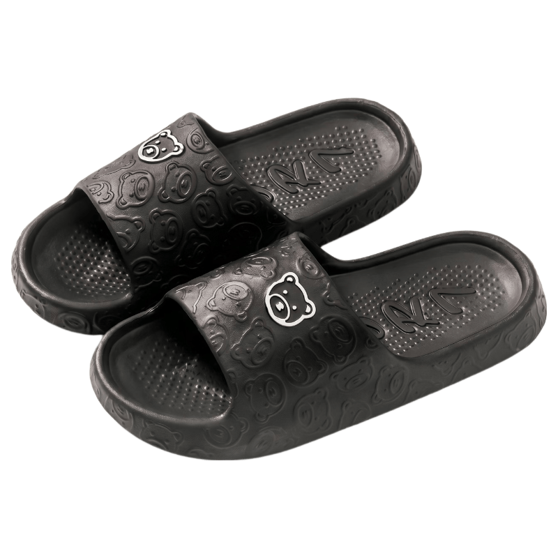Qiumuxi Women's Soft Sole Slippers Cute Cartoon Non-Slip Home Bathroom Couple Outdoor Sandals Black Size 38-39